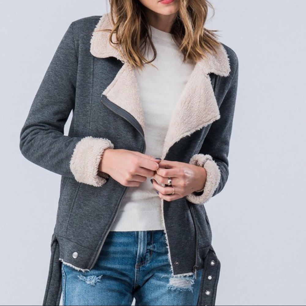 CLEARANCE-FIRM‼️5 🌟Sherpa Lined Racer Jacket - Picture 2 of 6